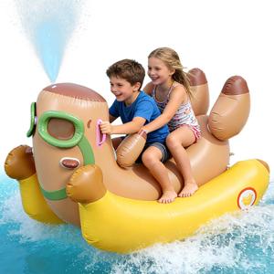 Skirfy 72" Inflatable Swimming Pool Float for Kids with Sprinkler for Yards, 3-in-1 Summer Water Toys Large Pool Raft Outdoor Party Toys
