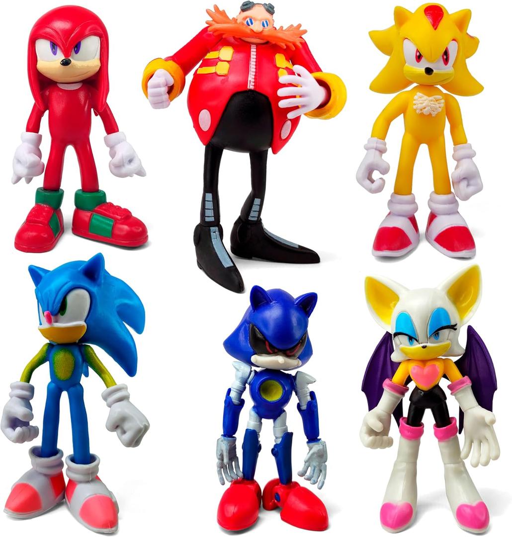 Toysvill Sonic the Hedgehog Big Action Figures (Set of 6 pcs), Collection Toys, Birthday Cake Decoration Party Supplies Cake Topper, Large