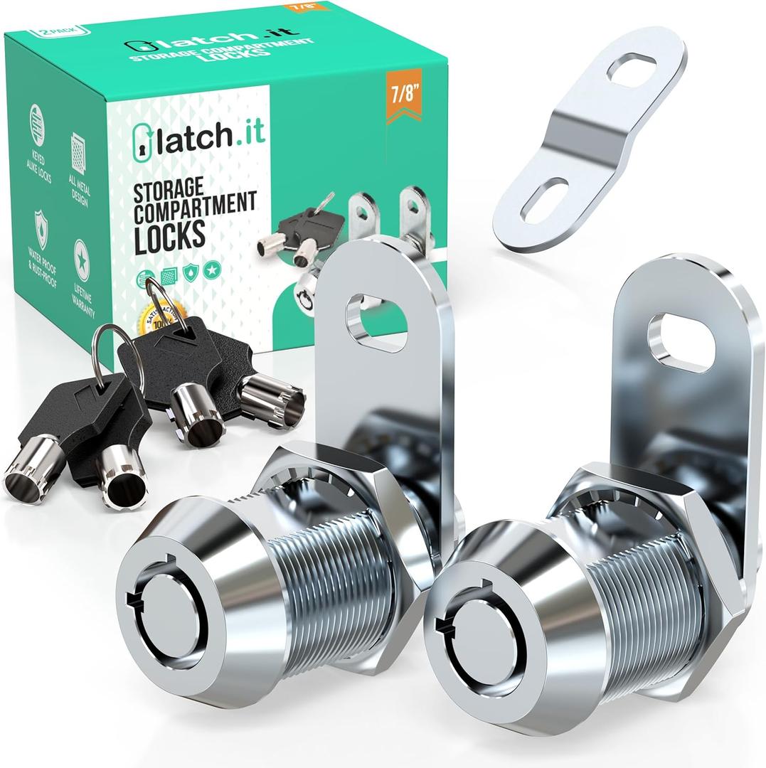 LATCH.IT 7/8 RV Storage Locks | 2-Pack RV Compartment Locks | Utility Cam Lock | 100% Metal RV Locks for Storage Door on Camper or Trailer | 4 Key RV Cam Lock | Check Fitment Image Before Purchasing