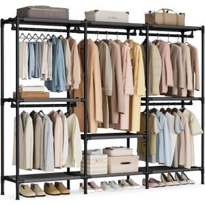 SONGMICS Clothes Rack, Portable Closet, Heavy-Duty Wardrobe Closet Organizer with Hanging Rails and Shelves, 79.9 Inches Tall, Total Load 297 lb, Easy Assembly, for Bedroom, Ink Black URDR212BZ01