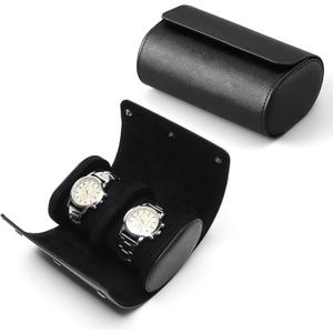 Longjet Watch Roll Travel Case for Men Portable Watches Organizer Box with Removable Velvet Pillow Holder (2 Slot Black Cross)
