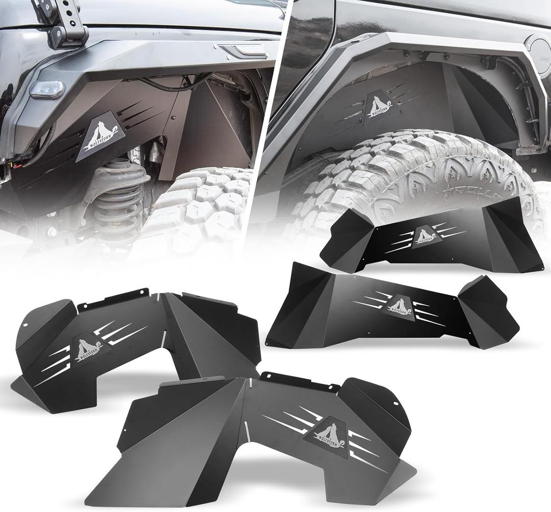 Front & Rear Inner Fender Liners Compatible with Jeep Wrangler 2007-2018 JK JKU 2/4 Door, Heavy Duty Off-Road Black Steel Pair of Inner Fender Liners Flares 4 PCS