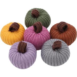 Fall Pumpkin Decor in Door, 6 Colors Mini Knit Pumpkin Set for Thanksgiving Farmhouse Harvest Fall Home Decoration,Fall Gifts for Women Men Coworkers