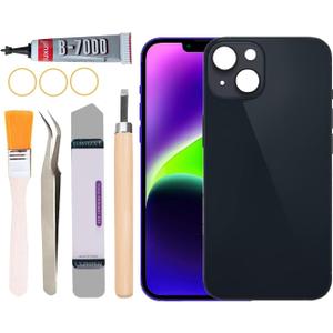 Back Glass Replacement for iPhone 14 All Carriers with Professional Repair Tool Kit (Black)