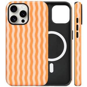 Flewfun Magnetic for iPhone 13/14 Case Cute Wavy Stripes Phone Case, Shockproof Slim TPU and Hard PC Protective Phone Cover Compatible with MagSafe Designed for Women Girls, Orange