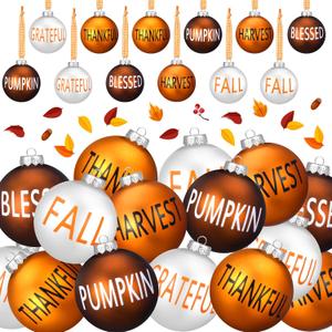 60 Pcs Thanksgiving Balls Ornaments for Tree Orange White Brown Thankful Baubles Hanging Ornaments for Fall Harvest Party Supplies Hanging Decor