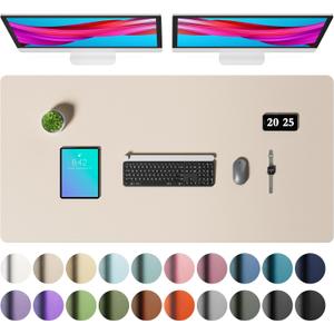 Aothia Faux Leather Desk Mat Large Mouse Pad, Non-Slip PU Leather Blotter, Waterproof Writing Surface for Office and Home (Eggshell, 47.2" x 23.6")