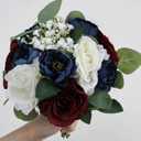 Set of 2 Bridesmaid Bouquets, 11 Inch Wedding Artificial Flower Bouquets for Wedding Ceremony Bridal Shower Decorations - Burgundy & Navy Blue