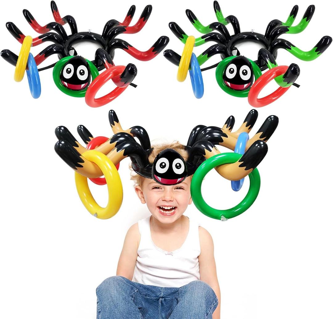 15 Pcs Halloween Game Inflatable Spider Ring Toss Game for Kids Family Party Favors Toys Halloween Games School Carnival Activities Party Supplies Indoor Outdoor School (3 Spider, 12 Rings)