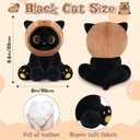 Capybara Plush Stuffed Cat, 8inch Black Cat Plush Wear Capybara Hood, Cute Kitten Plushies Kawaii Huggable Gift for Kids, Boys, Girls, Birthday
