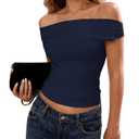 Vidifid Women Off Shoulder Tops Sleeveless Polka Dot Floral Print Shirts Y2K Going Out Casual Crop Tops Streetwear (Blue, M)