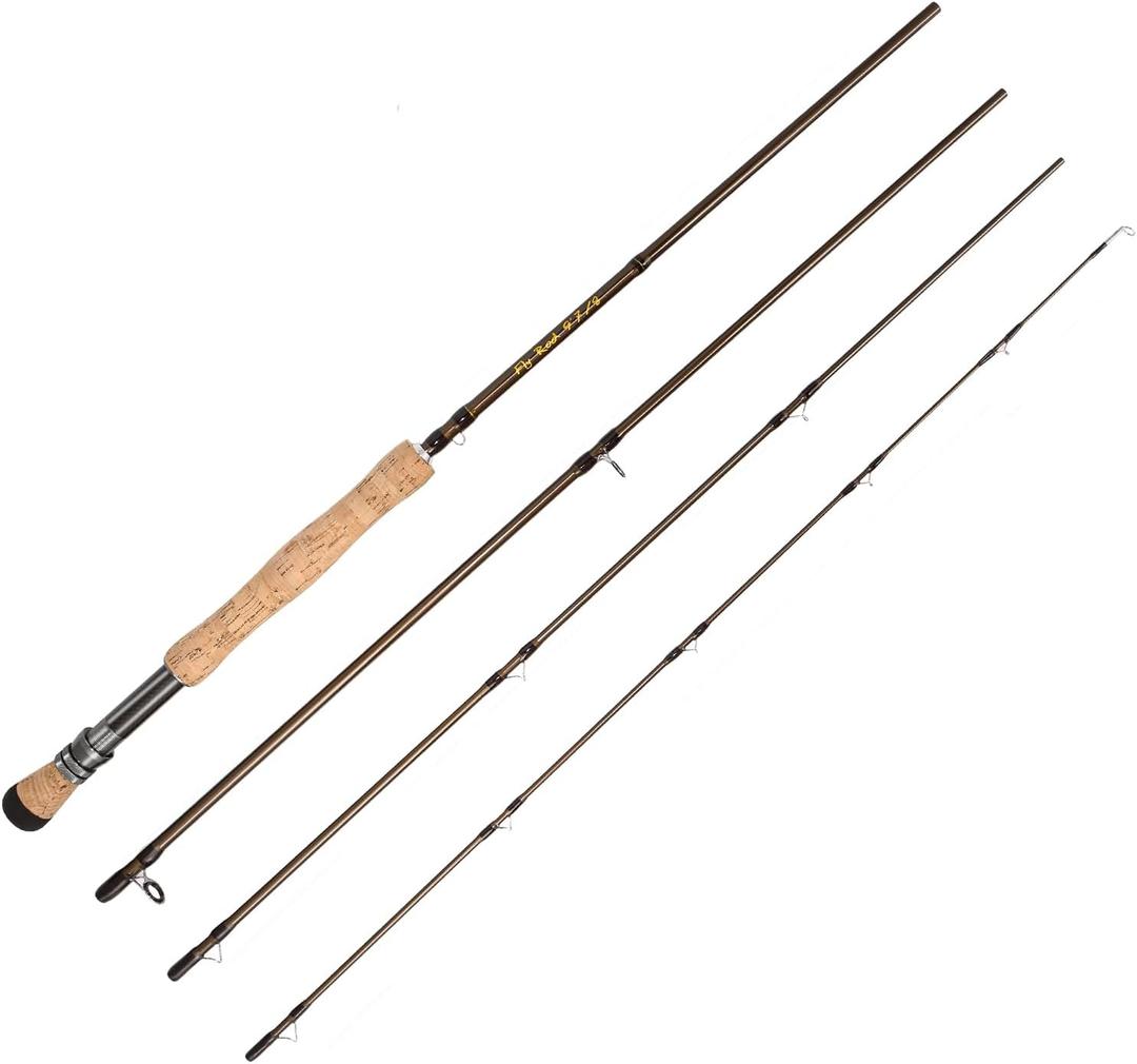 Fly Fishing Rod, Carbon Fiber, 9ft to 10ft, 5/6wt to 7/8wt, 4 Piece Sections, Lightweight, Medium-Fast Action, Cork Grip, Hard Chromed Guides, Freshwater Bass Trout Fishing