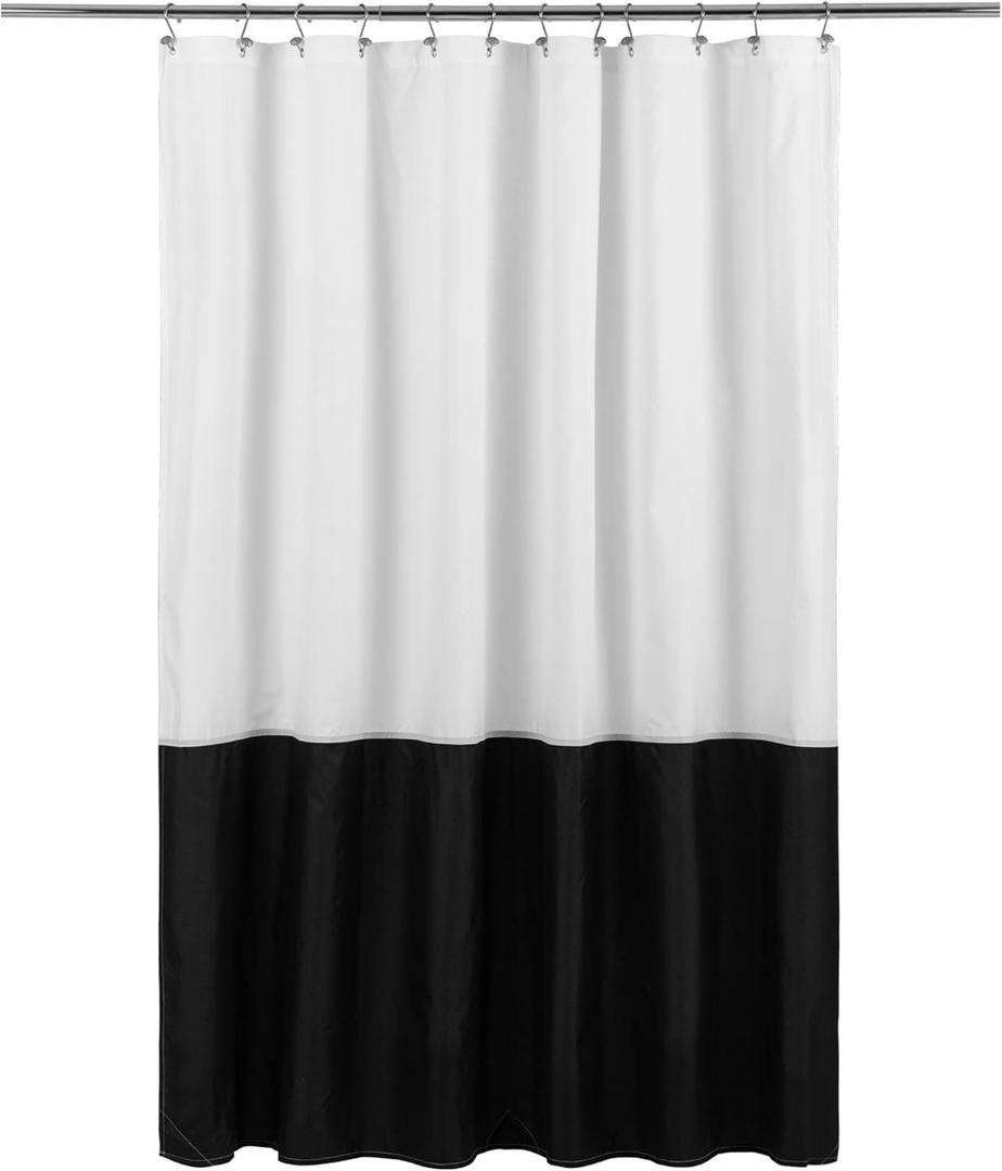 Waterproof Fabric Shower Curtain Liner - Soft & Light-Weight Cloth Shower Curtain with 3 Bottom Magnets, Hotel Quality & Machine Washable - Standard Size 72x72, Color Block Black and White