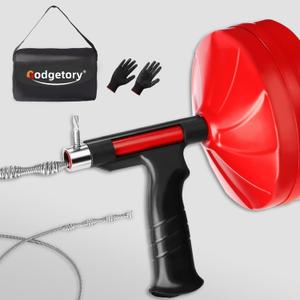 50 FT Drain Snake Auger - Flexible & Powerful Snake Drain Hair Remover Tool, for Kitchen, Shower & All Drains - Manual or Drill-Powered with Gloves, Storage Bag