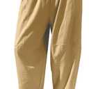 Women's Copped Pants Wide Leg Harem Palazzo Trousers Loose Drastring Casual Barrel Pant with Pockets (X-Large, Khaki)