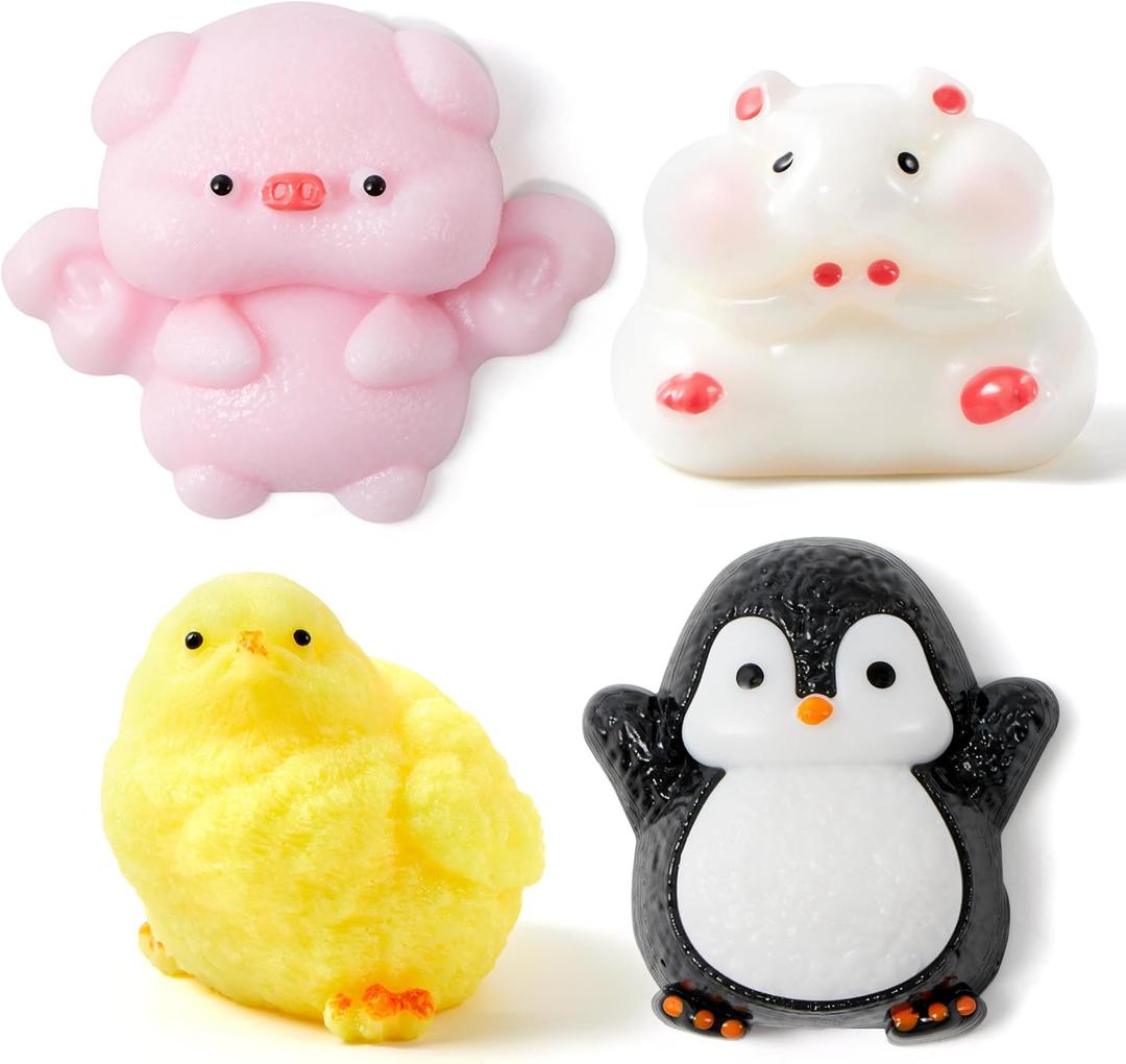 JOYIN 4 Pcs Animal Taba Squishy Toys, Soft Squeeze Fidgets,Chick, Pig, Hamster,Penguin Fufu Squishy Toys,Cute Taba Squishy Toys for Kids Easter Party Favors & Gifts