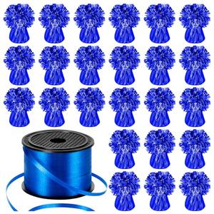 24 PCS Balloon Weights Metallic Anchor, Balloon Holder Heavy Weights with 1 Roll Blue Crimped Ribbon for Balloons Table Party Favor Birthday Decor(Blue)