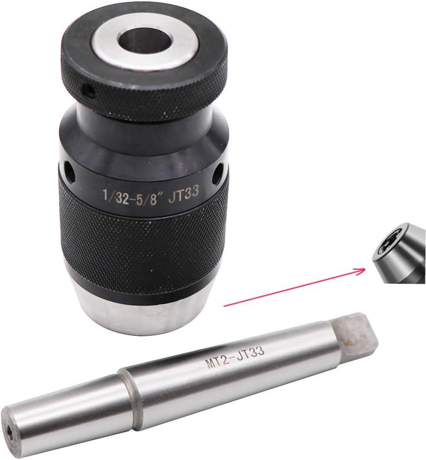 KIPA 1/32"- 5/8" Super Heavy Duty Drill Press Chuck Keyless JT33 Mount & MT2-JT33 Drill Chuck Arbor, High-Precision