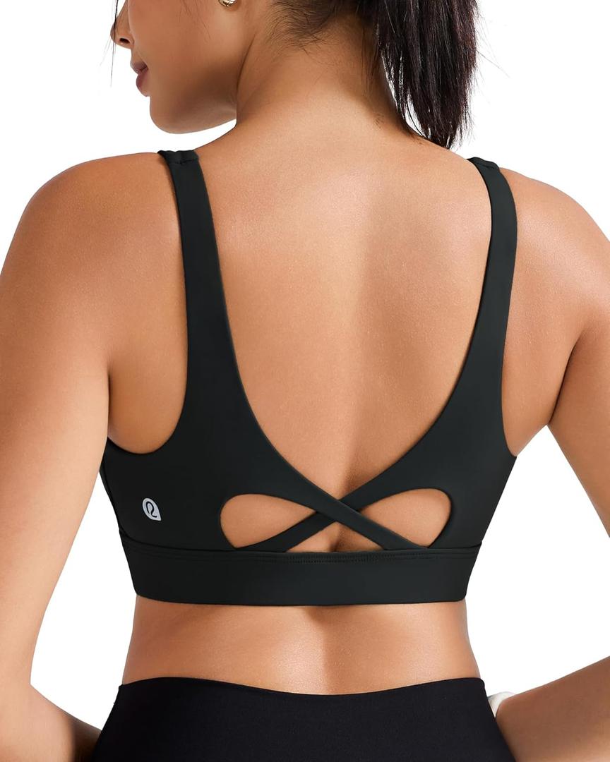 RUNNING GIRL Sports Bra for Women High Support, Molded Cup High Impact Sports Bras with Sewn in Pads Workout Running Bra (Large, Black)