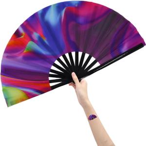 Large Folding Hand Rave Fan Popping Fan for Line Dancing Clacking Fans for Dance,Party,Decoration,Festival (Aurora)