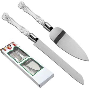 2PCS/Set Wedding Cake Knife and Server Set, Cake Cutting Set for Wedding with Faux Crystal Handles & Premium 410 Stainless Steel Blades for Wedding Cake, Birthdays, Anniversaries, Parties