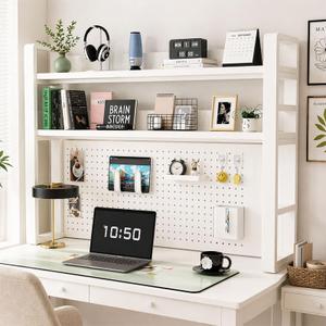 Lefedrasticity Desktop Bookshelf Organizer with Pegboard 3 Tier Desk Hutch Dorm Heavy-Duty Desk Shelf Organizer for Computer Desktop Organizer Shelf for Office Dorm Room Gaming Desks (White, 37.4" L)
