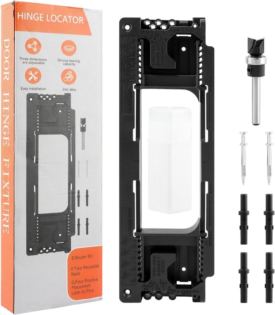 CALIDAKA Door Hinge Jig, Fits 2-1/2" to 6" Hinge Sizes and 1-3/8" to 2-1/2" Door Thickness, Black