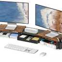 OPNICE Wood Desk Organizers and Accessories, Dual Monitor Stand Riser with Drawer and 2 Pen Holders, Desk Shelf Computer Racks for Office Workspace Organizers, Desktop Organization (Rustic Brown)