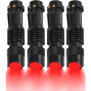 4 Pack Red Flashlight LED Single Mode Light 1 Mode LED Torch Scalable Red Light Flashlight for Astronomy Aviation Night Observation (Powered by Single AA Battery, Not Included)