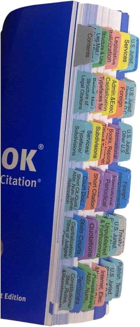 Book Tabs for The Bluebook: A Uniform System of Citation 21st Edition. Laminated, Durable, Color-Coded Repositionable Tabs (Book not Inlcluded)