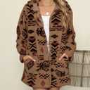 SELINK Womens Aztec Print Fleece Hoodie Jacket Button Down Shacket Casual Sherpa Coats Warm Outwear with Pockets, M