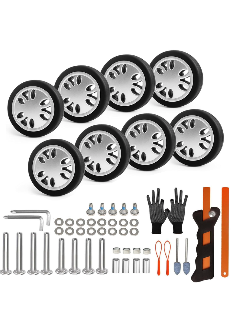 Luggage Wheels Replacement Set 8PCS 2inch TPU Rubber Wheel Convenient Upgrade Sets Smooth Silent for Suitcase Spinner Trolley Bag Drawbar Travel Box Caster Repair