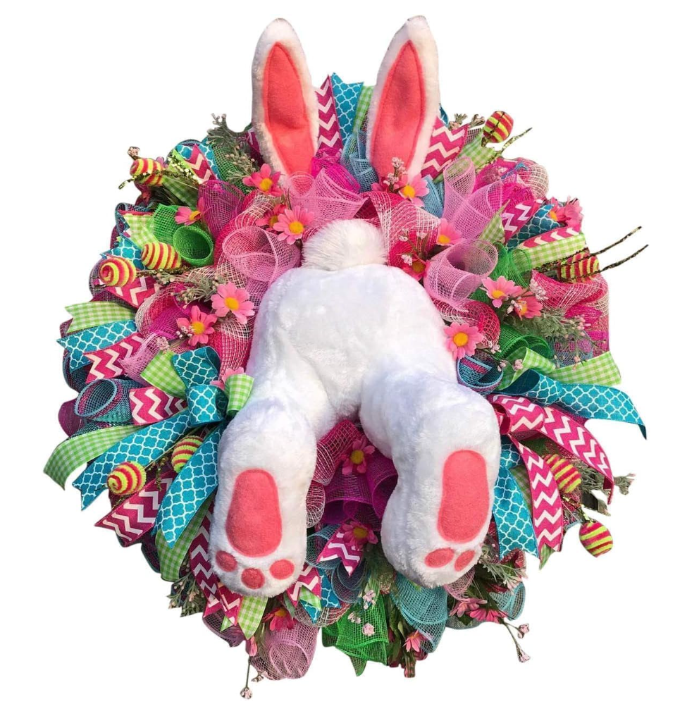 Easter Wreaths for Front Door, Easter Bunny Door Wreaths Easte Bunny Butt Wreath Decorations Cute Rabbit Garland Spring Decoration Farmhouse (Pink Series)