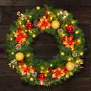 28inch Pre-lit Christmas Wreath Extra Large Plug in Christmas Wreath Artificial Deluxe Lighted Christmas Decor Wreath with Lights for Front Door Fireplace Outdoor Indoor Holiday Decor