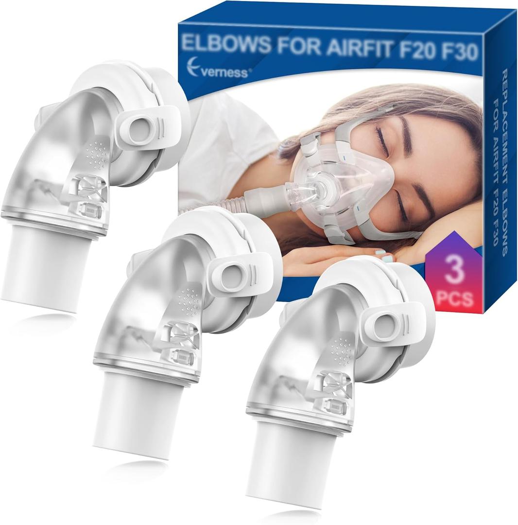 3 Packs F20 F30 Elbow Connector Compatible with ResMed Airfit F20, F30 & Airtouch F20, Replacement Elbow with Triple 360 Swivel & Quick-Release Technology, Snug-Fit & Leak-Free for F20 Mask CPAP User
