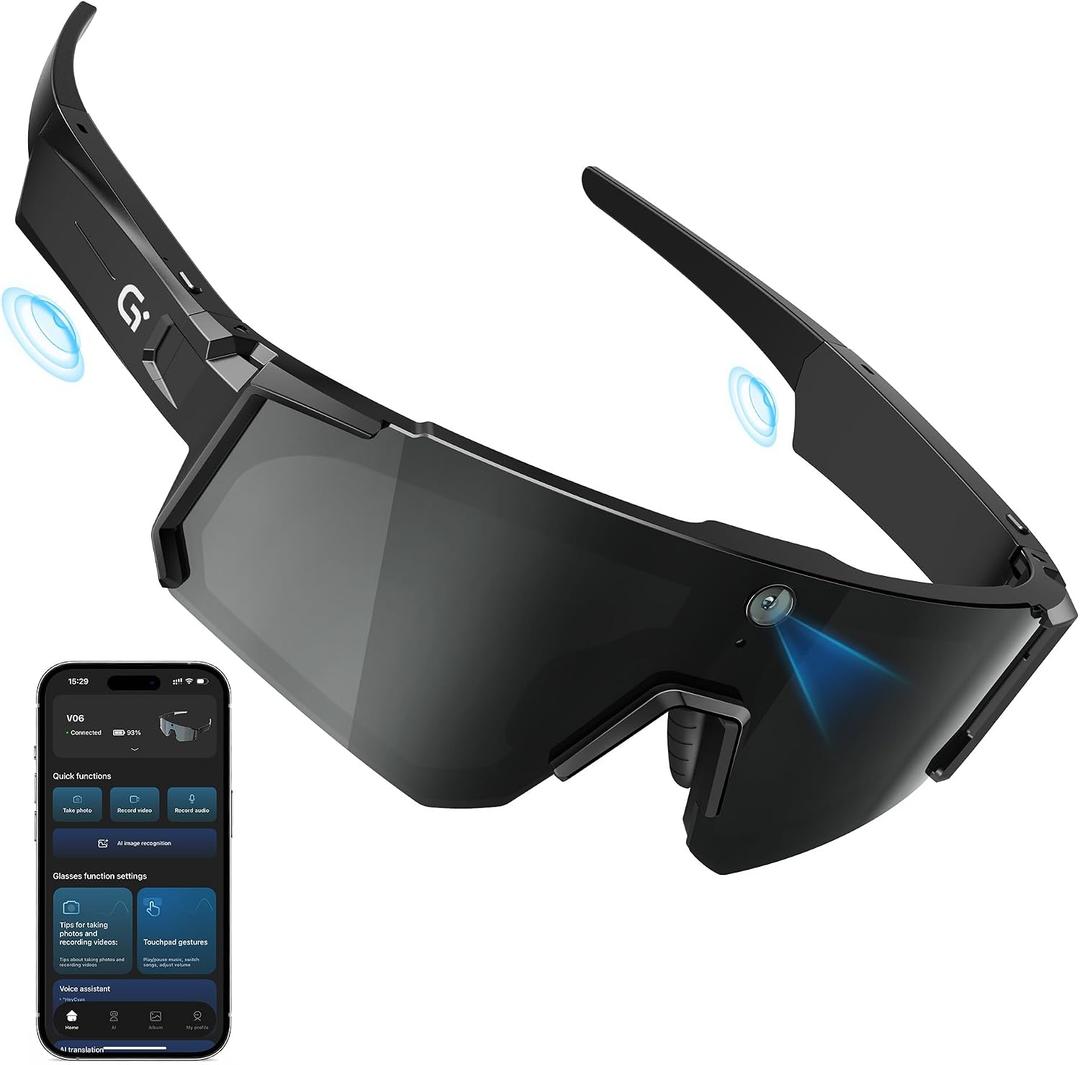 AI Ultra Pro Smart Glasses: 4K Wearable Camera with 6-Axis EIS Stabilization, ChatGPT-4o Voice Assistant, IP66 Waterproof Sport Sunglasses, Dual-Mic ENC Noise Cancelling, Obsidian Gray
