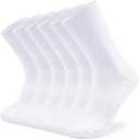 SOX TOWN Unisex Cushioned Crew Training Athletic Socks Men & Women with Combed Cotton Moisture Wicking Breathable Performance (10-13, White(6 Pairs))