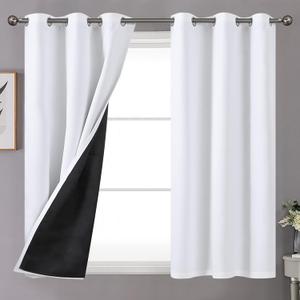 YoungsTex White 100% Blackout Curtains 45 Inch Length - Shor Thermal Insulated Drapes with Light Blocking Room Darkening for Bedroom Window Privacy Protection, 2 Panels, 42 X 45 Inch