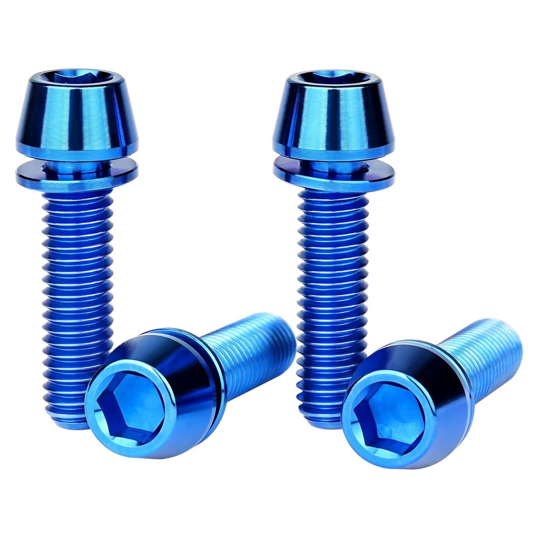 Titanium M6x16 18 20 25mm Hex Tapered Head for Bicycle Crank Brake Fixed Upgrade Screw Pack of 4 (Blue, M6x20mm)