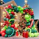 Bonropin 183pcs Christmas Balloon Garland Arch kit with Christmas Red Lime Dark Green Metallic Green Balloons Candy Cane Gift Box Explosion Star Foil Balloons for Xmas Party Decorations
