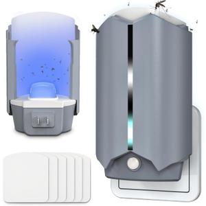 Indoor Fly Trap with UV Light, 2 Plug-in Flying Insect Traps and 6 Sticky Refills, Safe & Quiet Bug Catcher for Fruit Flies, Gnats, Mosquitoes, Moths & Small Insects