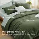 Bedsure Queen Comforter Set - 7 Pieces Olive Green Queen Bedding Set for All Seasons, Boho Contrasting Design Bed in a Bag with Comforter, Sheets, Pillowcases & Shams