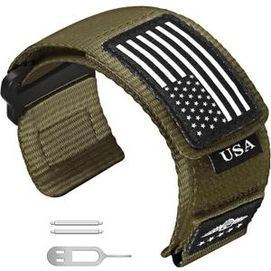 Abanen Rugged Tactical Nylon Watch Band for Garmin Instinct 3 45mm/ Instinct 2 Solar, Sport Strap with Stars-Stripes Flag for Instinct E 45mm/ Tactical/Tide/Esports