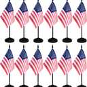 12 Pack USA Desk Flags Set, American US Small Mini Table Office Flags with 12" Solid Black Pole, 8.2 x 5.5 Inches, Home and Office Decoration, Festival Celebrations