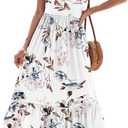 AUSELILY Womens Summer Dresses Floral Sleeveless Tiered Maxi Dress Pockets | Square neckline balances the tiered shape, Wedding guest dress for receptions, Style with sandals (S)