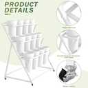 Putros Flower Bar Stand with 12 Buckets, Flower Cart with Wheels, White | Metal 3 Layers Flower Display Stand, Moving Florist Bouquet Shelf for Indoor Outdoor Patio Garden Party Decor