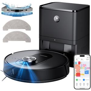 Proscenic Q8 Max Robot Vacuum Mop with Self-Empty Station, 6000Pa 200Min Robotic Vacuum with Lidar Navigation, 5 Real-Time Mapping, WiFi/Alexa/APP Remote Control Robot Hoover for Floor Carpet Pet Hair (Black)
