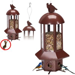 Professional Squirrel Proof Bird Feeders - Sorflife Large Capacity 5.06 lbs, Reliable and Rust Resistant Metal Bird Feeding Station for Prevents Squirrels from Stealing Food and Easy Refilling Brown