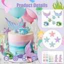 21pcs Mermaid Cake Topper - Mermaid Tail Cake Decorations with Seaweed Shells Starfish Coralal Under the Sea Cake Decorations for Birthday Party Decorations (Blue Purple)