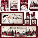 10 Pcs Christmas Kitchen Decor Set Oven Mitts and Pot Holders Xmas Kitchen Dish Towels Winter Snowman Rugs and Mats for Chef Baking Cooking Grilling BBQ Women Mom Gift (Red and Black)